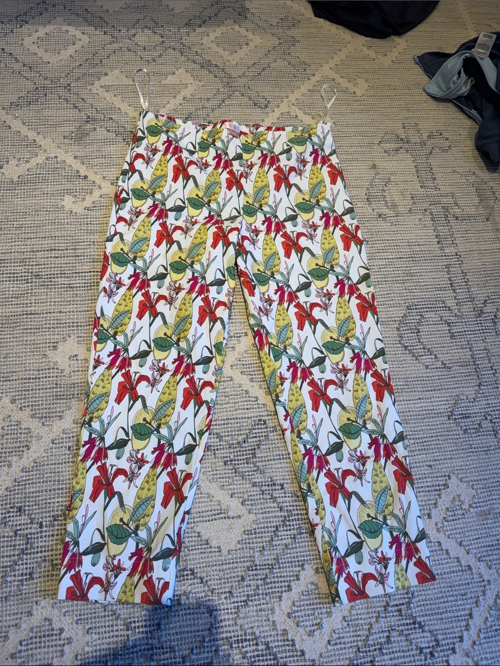 Persifor Floral Print Pants - White with Red & Green Floral